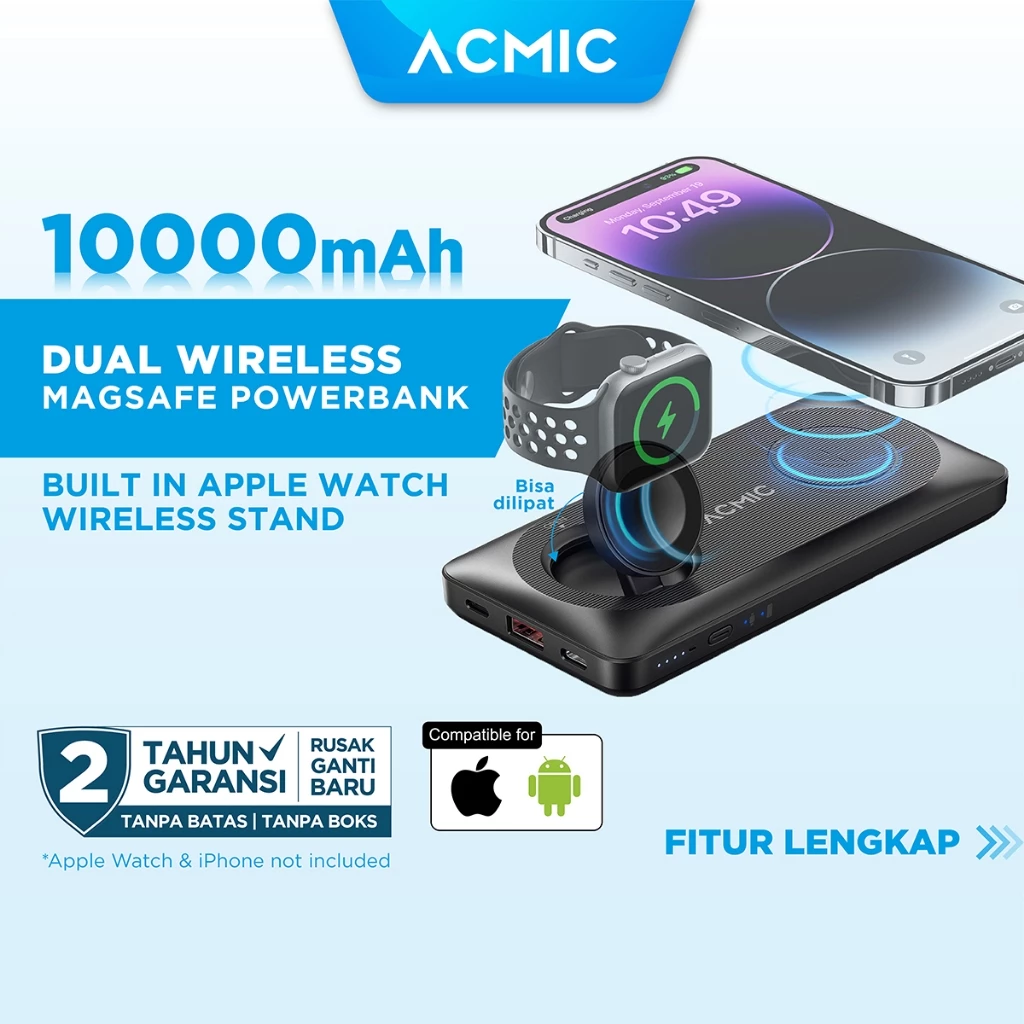 ACMIC MAGBANK DUO 5000 - 10000mAh Magsafe Wireless Powerbank Charger for iPhone Apple Watch