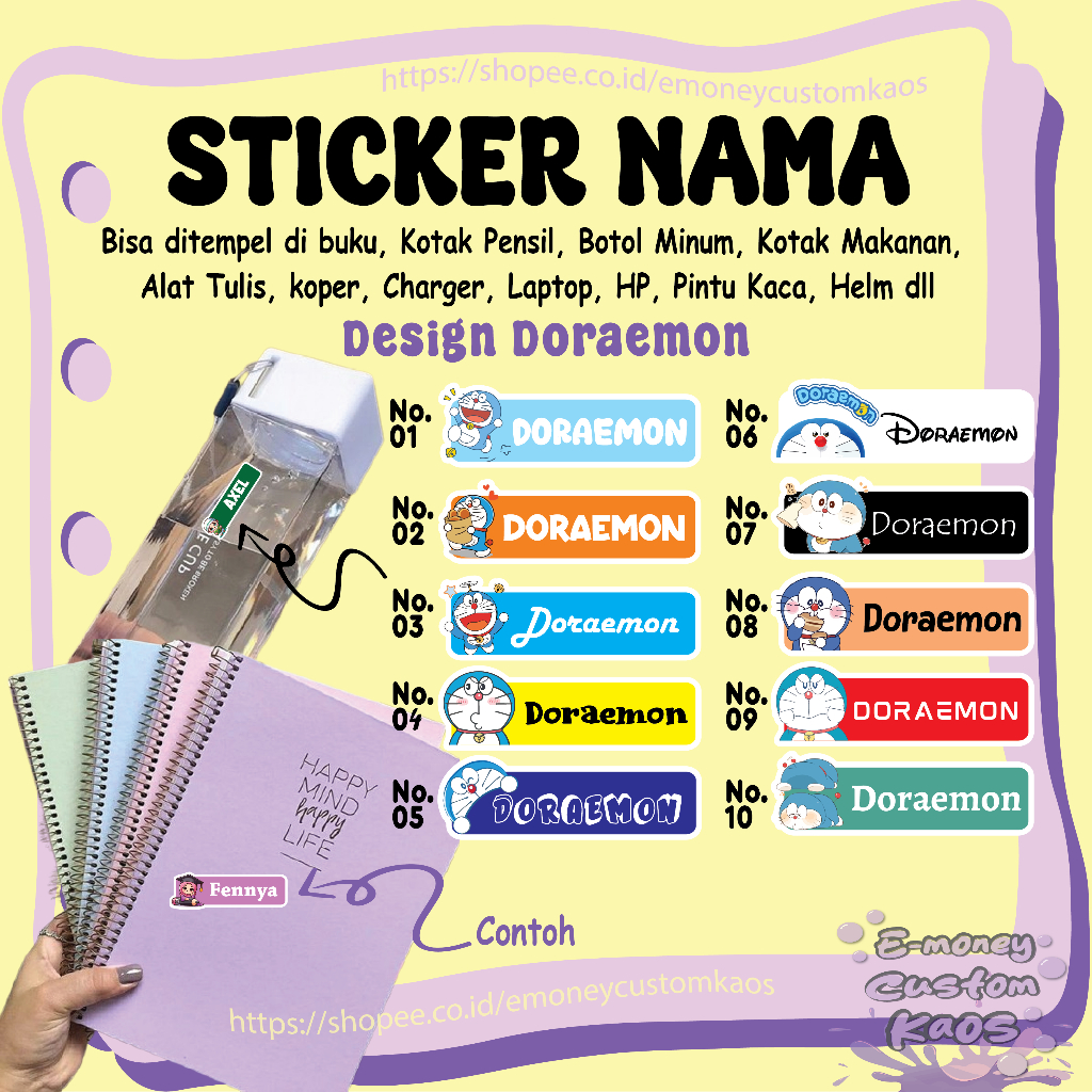 Jual STICKER LABEL NAMA DORAEMON KUCING LUCU STIKER CUSTOM LEBEL