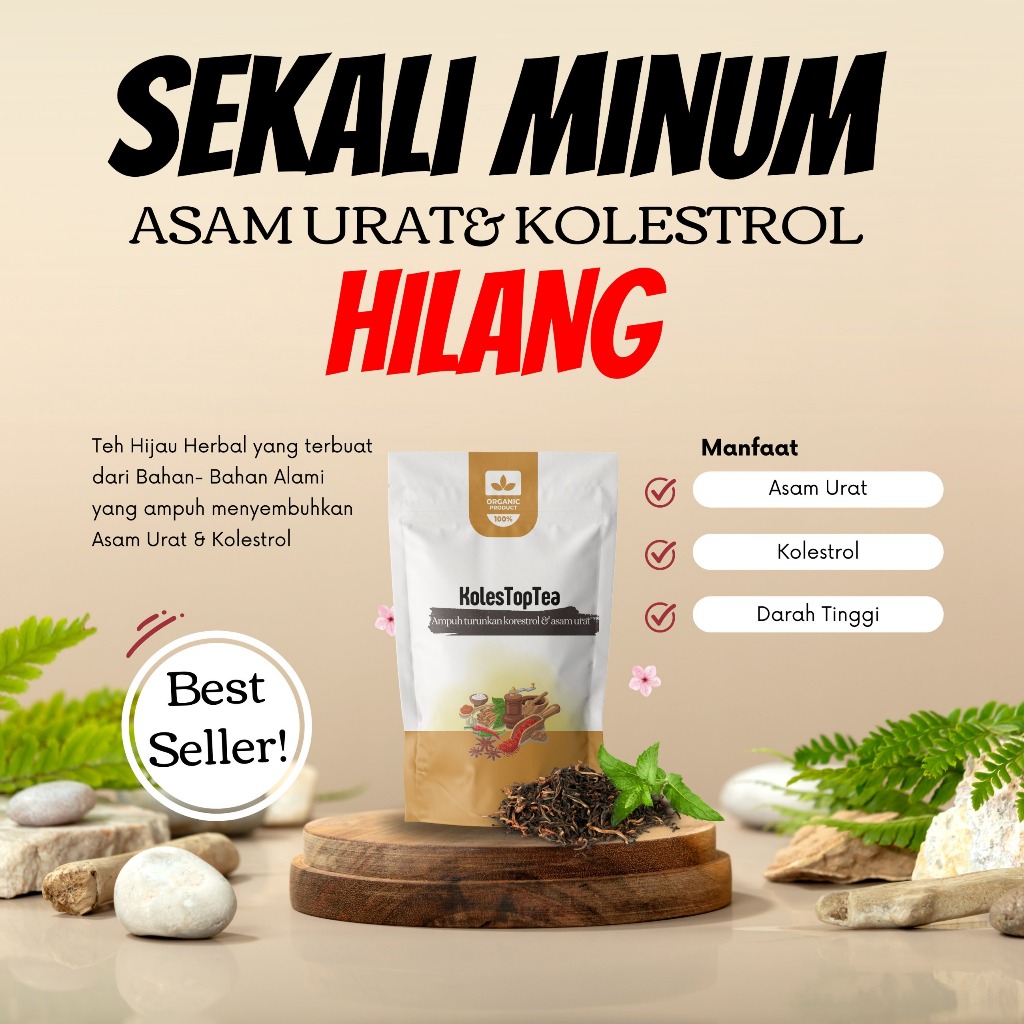 KOLESTOPTEA. Obat Herbal Menghilangkan Asam Urat pegal linu dan Kolesterol, Hipertensi Darah tinggi