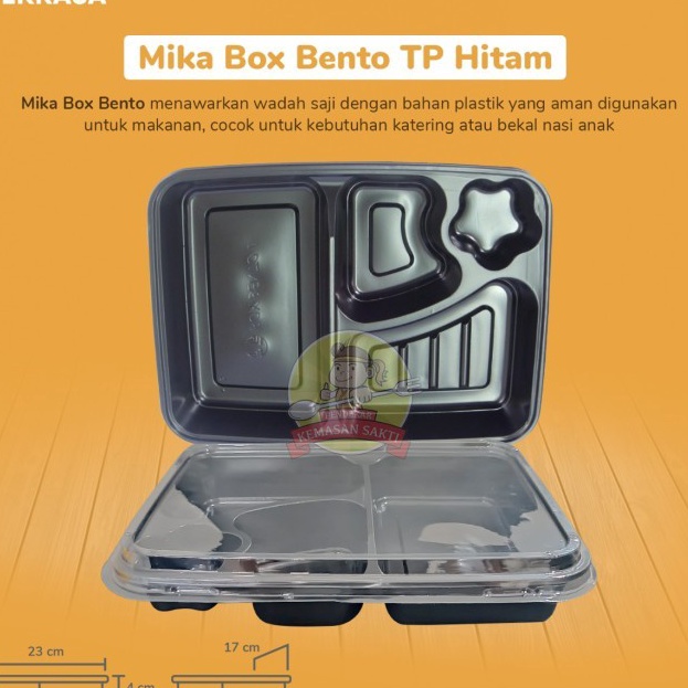 Jual Mega Mika Box Bento Hitam PET Box Bento 4 Sekat Hitam Mika Bento ...