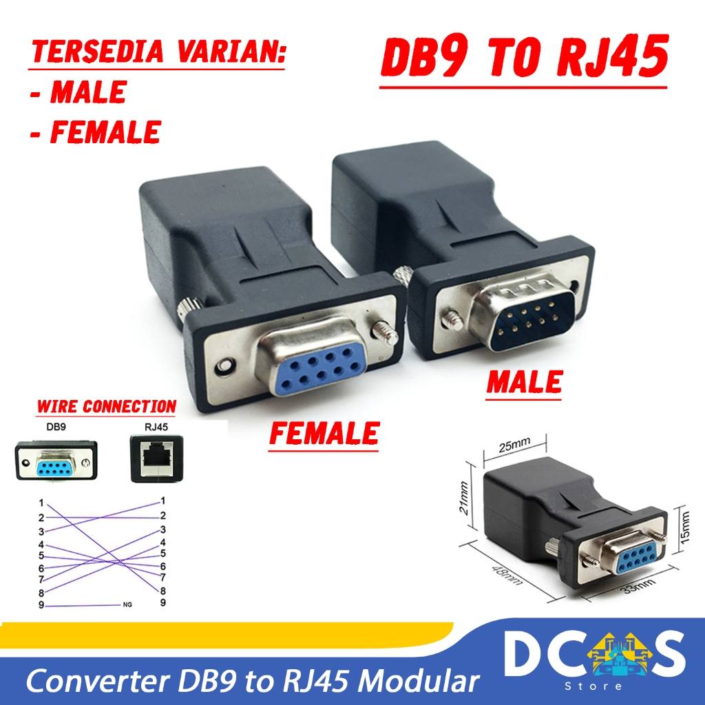Jual converter male/female db9 to rj45 - Connector rs232 modular ...