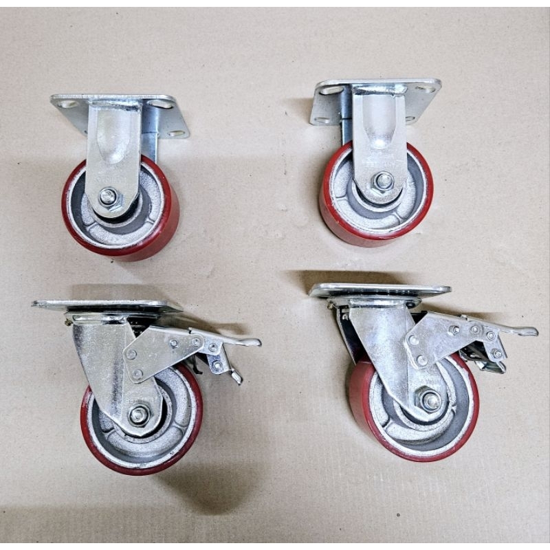 Jual roda pu merah heavy duty 4 inch rem/mati xander germany | Shopee ...