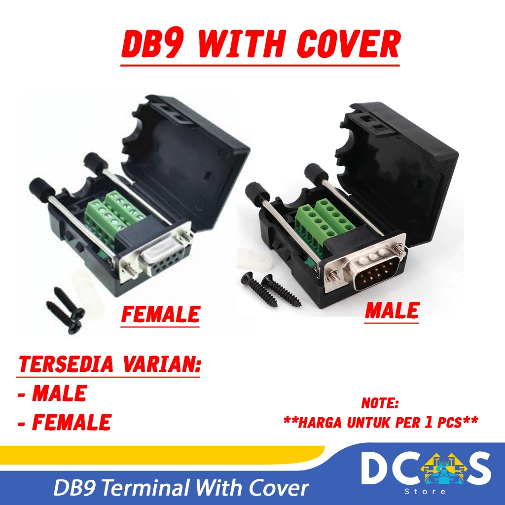 Jual DB9 Terminal Connector With Cover Male / Female / Terminal 9 Pin ...