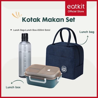 Eatkit 3in1 Kotak Makan Set Tempat Makan 2 Tingkat 3 Sekat Anti Tumpah I Lunch Box Susun Free Sendok Garpu Portable I Bpa Free