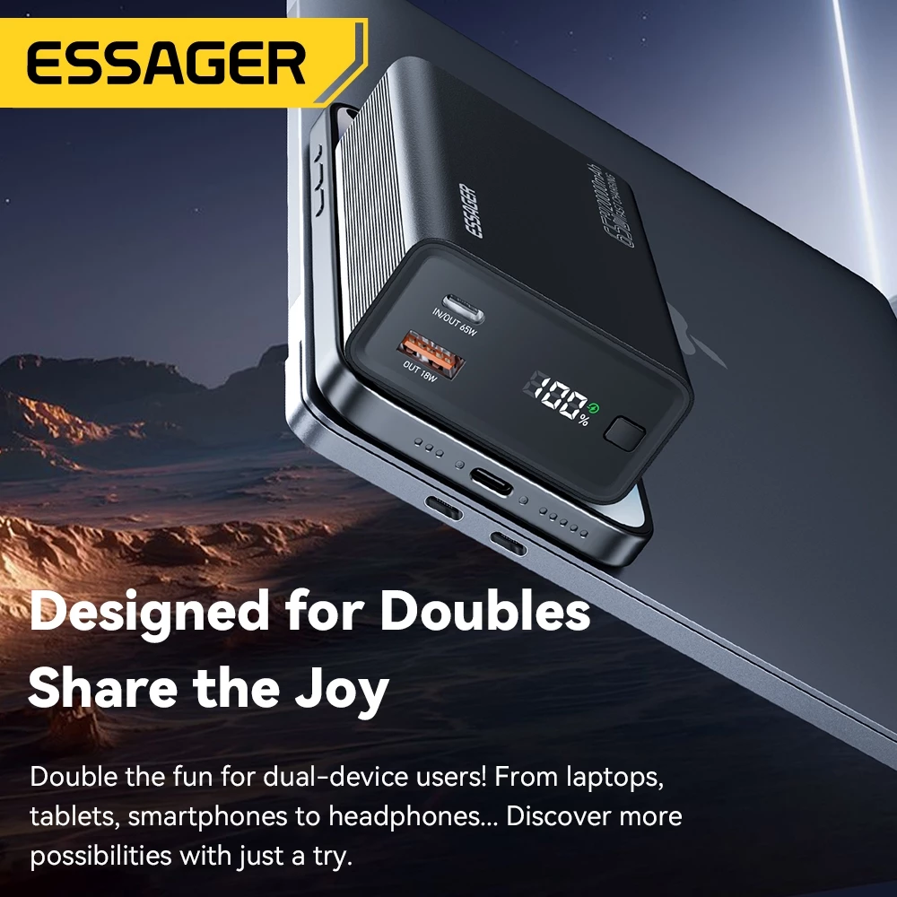 Essager 65W Fast Charging Power Bank 20000Mah Real Capacitor untuk Adaptor Laptop Power Display