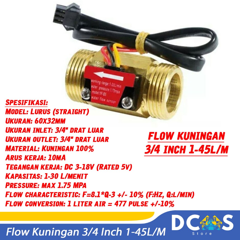 Jual Water Flow Sensor Kuningan YF-B5 / YF-B6 3/4" / Flow Sensor 3/4" 1 ...