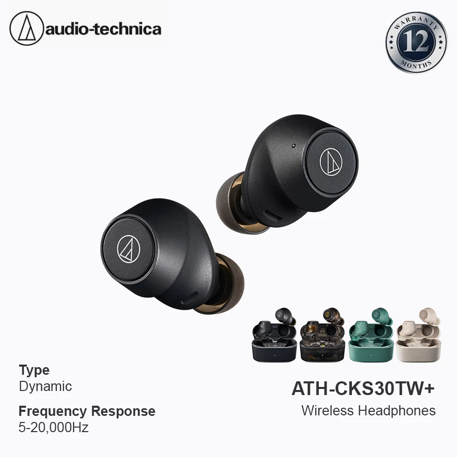 Audio-Technica ATH-CKS30TW+ True Wireless Earbuds with Powerful Bass and Immersive Noise-Cancellation