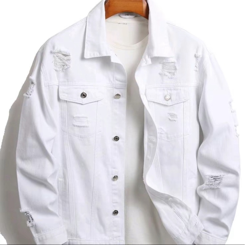 Jual Jaket Jeans Denim Pria Sobek Ripped Polos Premium Jacket
