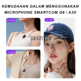 SMARTCOM Q8 Wireless Clip On Mic Microphone Dual Mikrofon Wireless Mikrofon Hp Lavalier