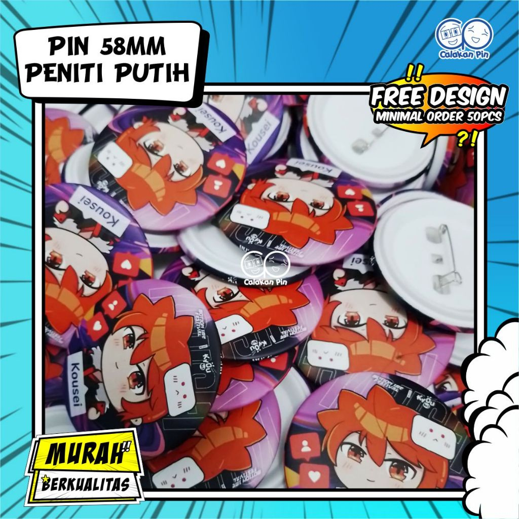 Jual Pin peniti 58mm custom putih/pinbotton/pin murah/cetak pin ...