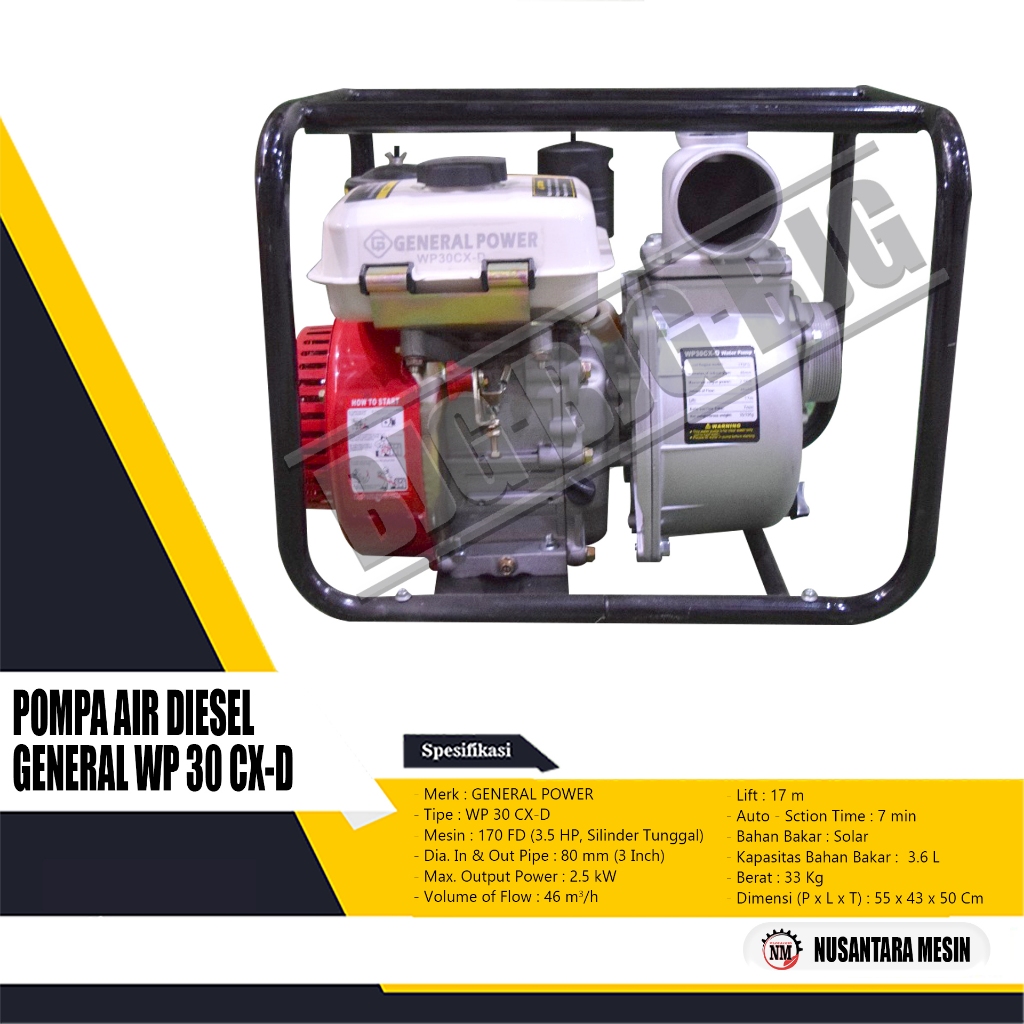 Jual MESIN POMPA AIR / WATERPUMP ENGINE DIESEL GENERAL POWER WP 30 CX-D ...