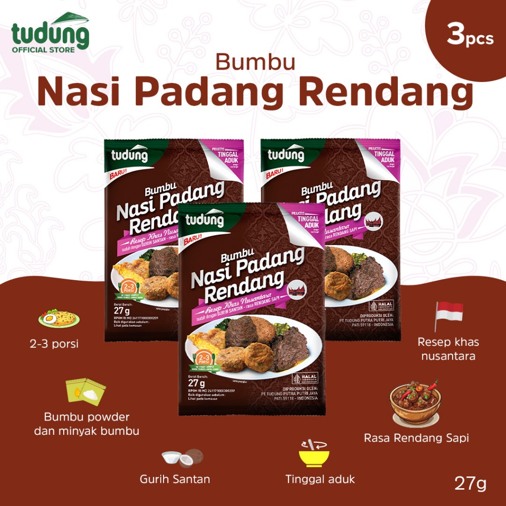 Jual Tudung Bumbu Nasi Padang Rendang 27gr Instant Bundling isi 3 ...