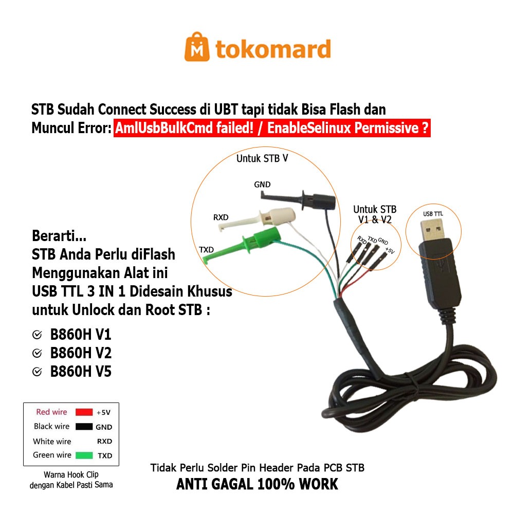Jual USB TTL untuk STB B860H V1 V2 dan STB V5 (3 IN 1) 7 Pin Kabel
