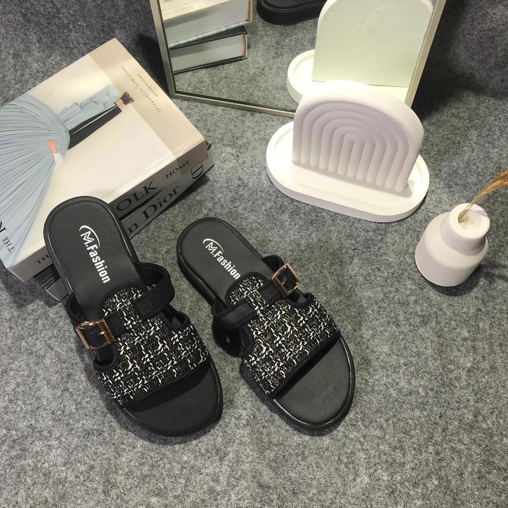Jual Sandal platform wanita tali gesper motif rajut Sandal wanita