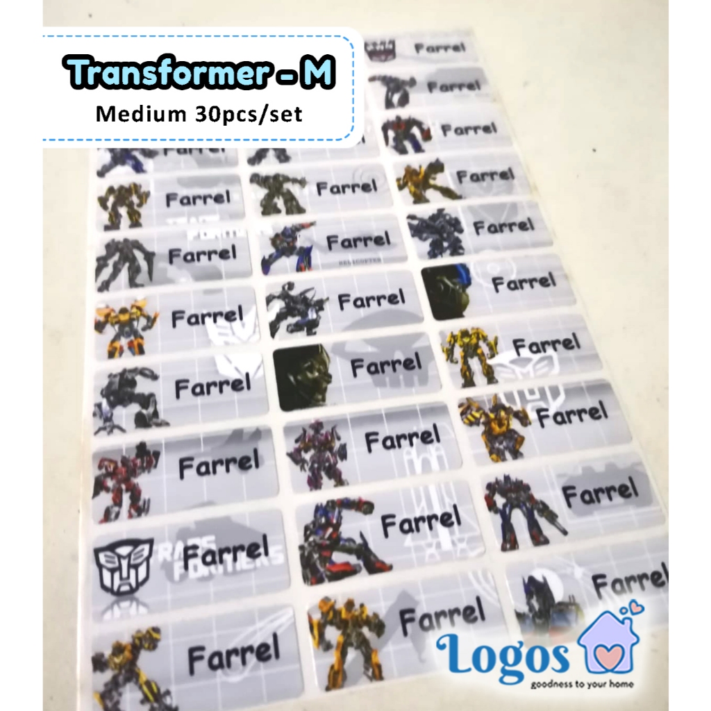 Jual Transformer Sticker MEDIUM dan LARGE Name Label. Stiker karakter ...