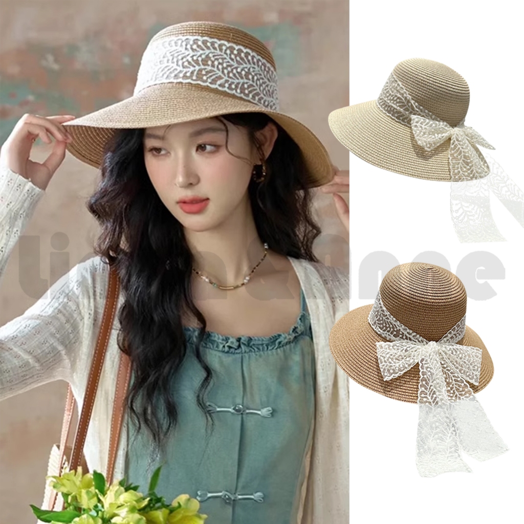 Jual L&A - Topi Pantai Jerami Aksen Pita Brukat Topi Rajut Fashion ...