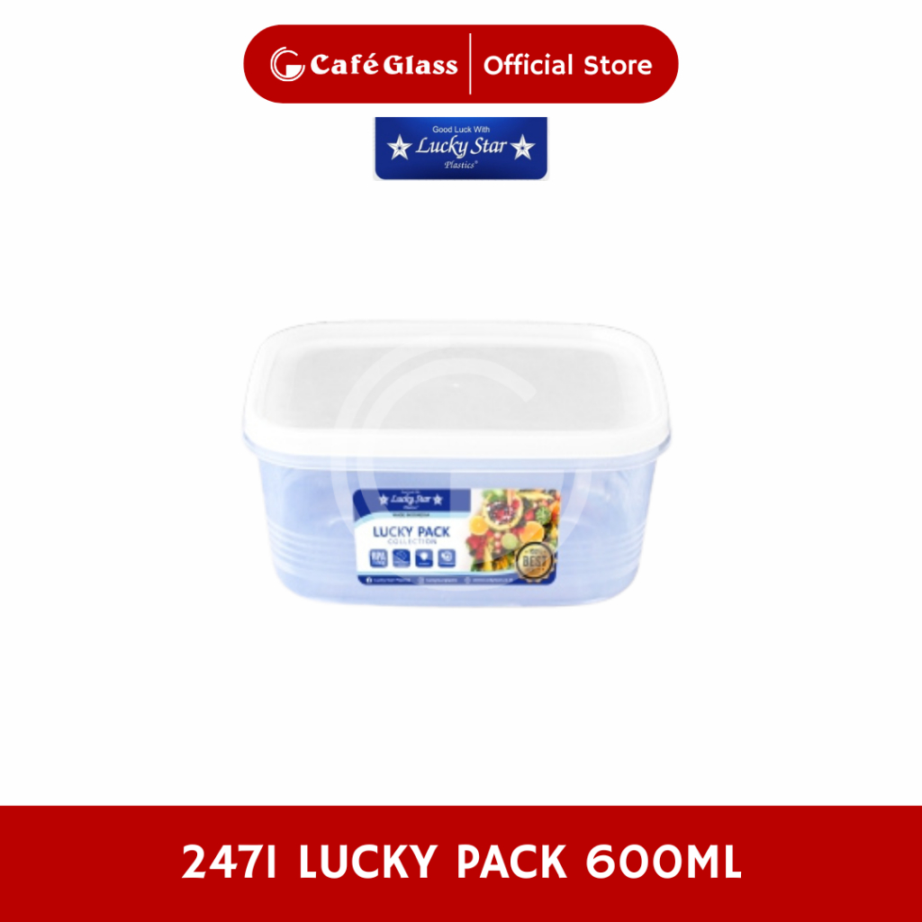 Lucky Star Lucky Pack 600ml - Wadah Kotak Makan Bening - Toples Plastik Kedap Udara Serbaguna 2471