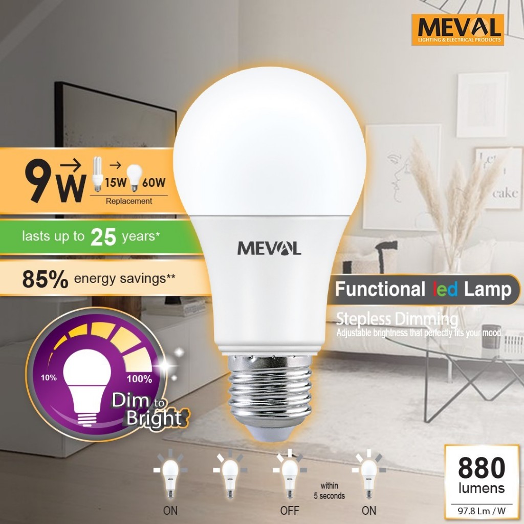 Jual MEVAL Lampu LED Dimmer Stepless Dimming 9W - Putih | Shopee Indonesia