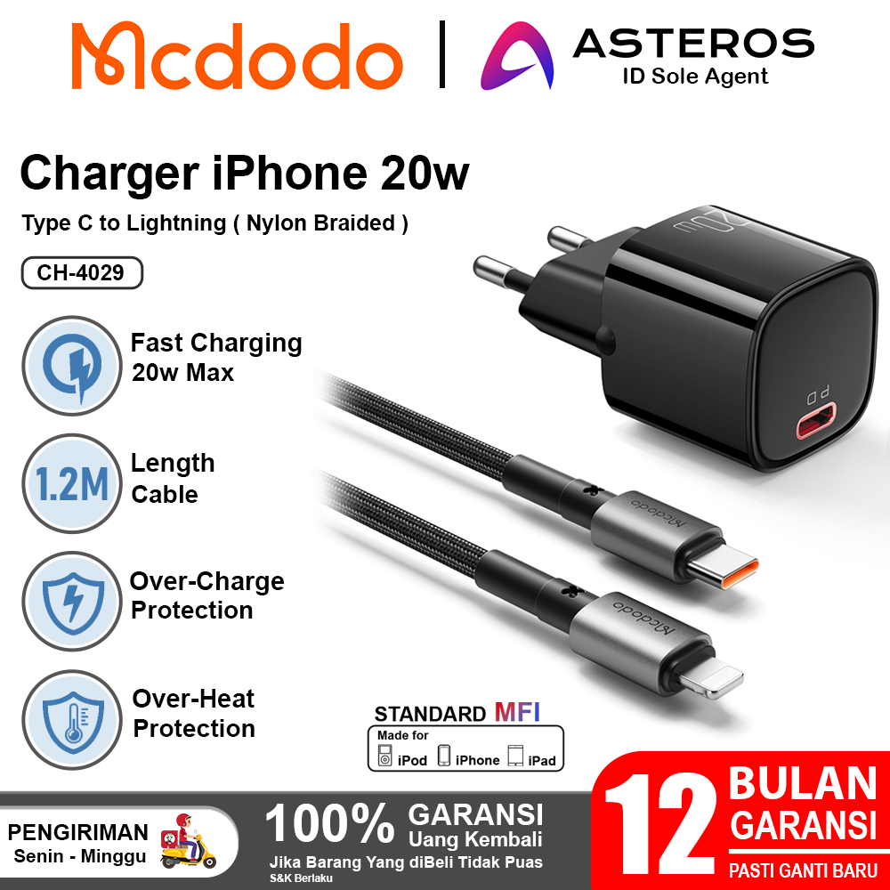 MCDODO Charger For iPhone USB Lightning, PD Type C To Lightning FAST  Charging 18w -20w Max
