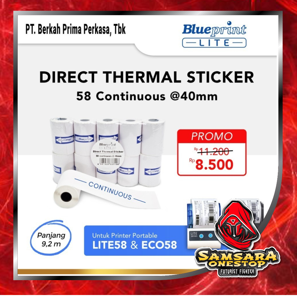 Jual Kertas Thermal Sticker Label BLUEPRINT 58 mm Continuous @40mm ...