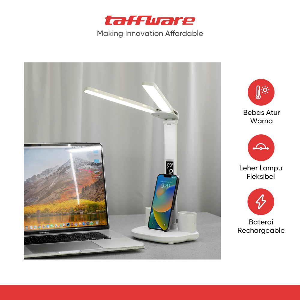 Jual TaffLED Lampu Meja Baca LED Display Double Head Rechargeable 3in1 ...
