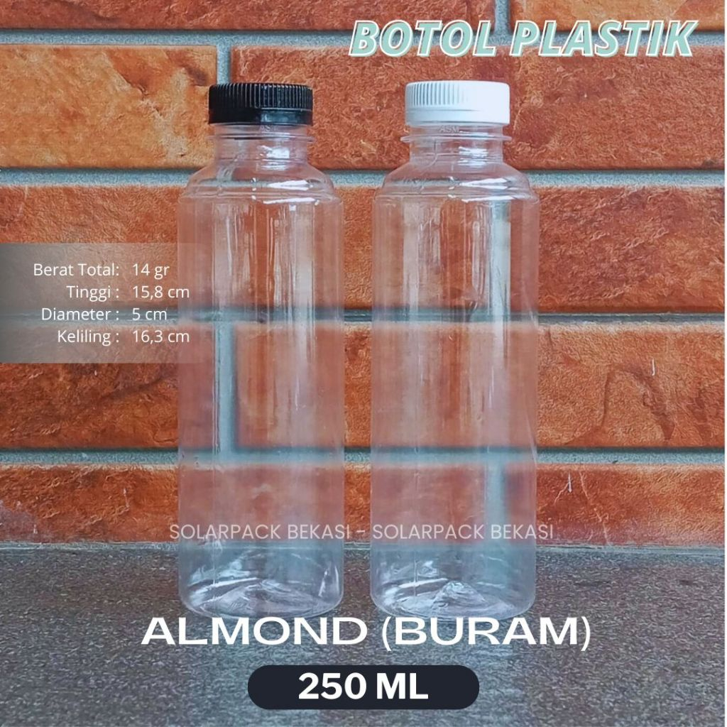 Jual Botol plastik PET 250ml almond bulat ekonomis 14gr minuman jus ...