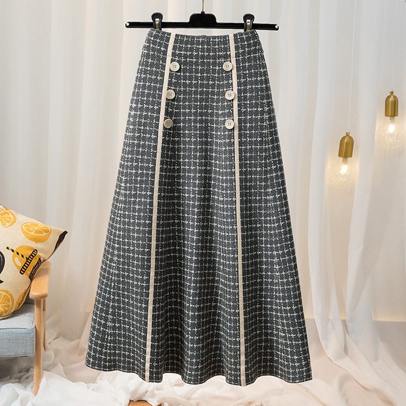 Jual Rok maxi tweed long skirt rok autumn kerja panjang import