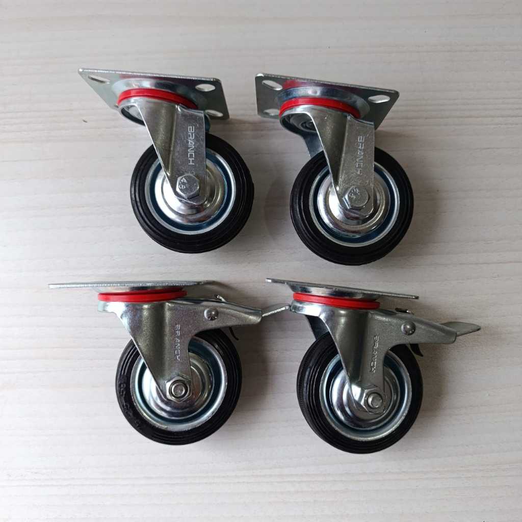 Jual PAKET 4 PCS Roda Karet 4 Inch Hidup Putar Roda Rem Trolley Troli ...