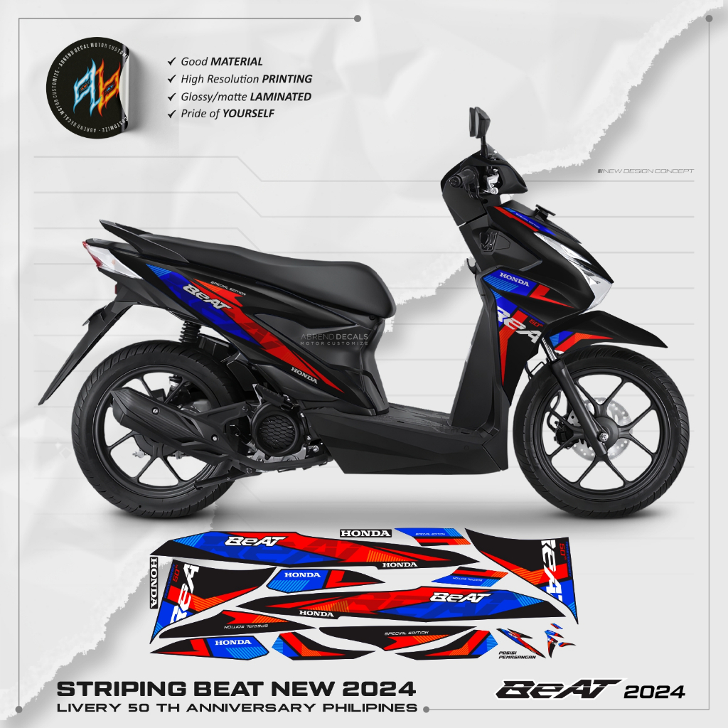 Jual STIKER BEAT 2024 TRI COLOR 50TH ANNIVERSARY / STRIPING HONDA BEAT ...