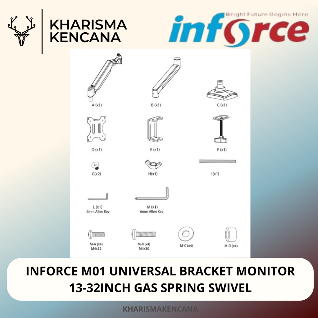 Jual INFORCE M01 UNIVERSAL BRACKET MONITOR 13-32INCH GAS SPRING SWIVEL ...