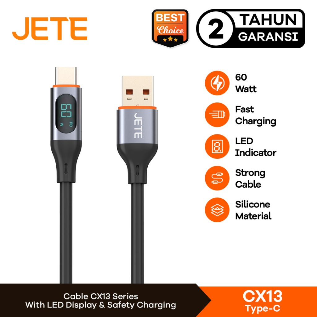 Jual Kabel Data Kabel USB Type C Fast Charging with LED JETE CX13 ...