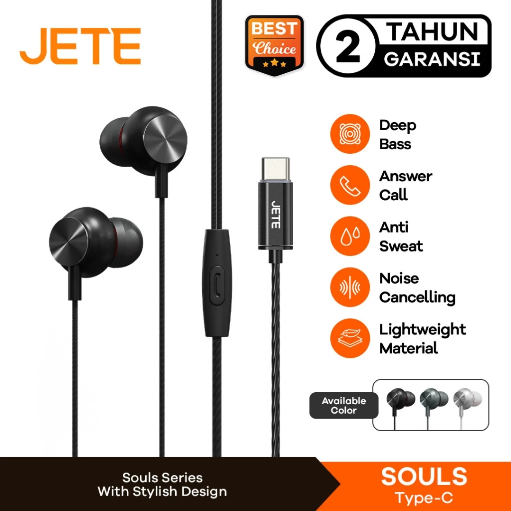 Headset Earphone Type C Stereo JETE SOULS - Garansi 2 Tahun