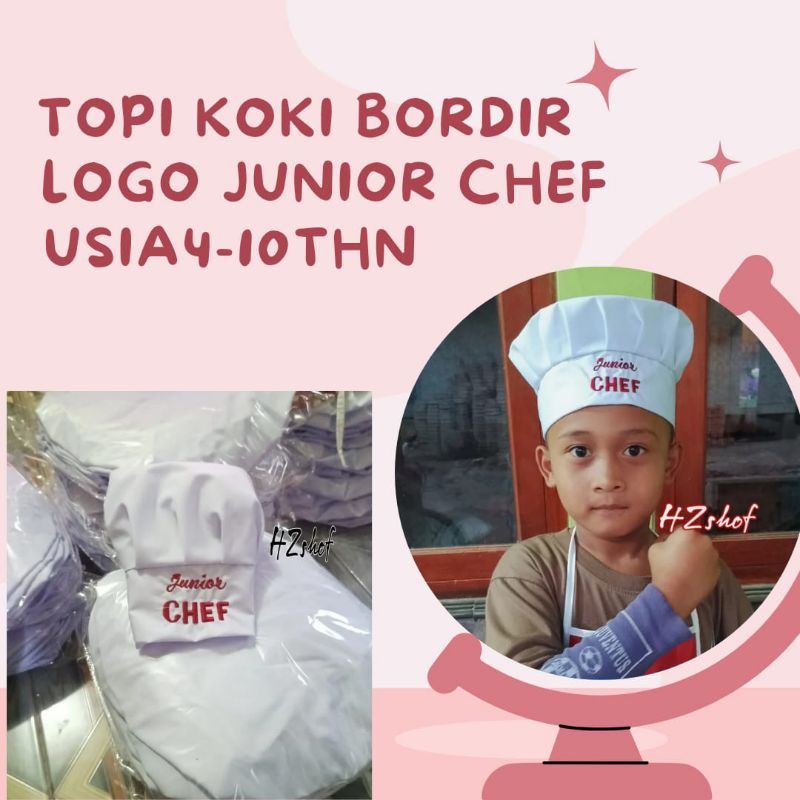 Jual TOPI KOKI BORDIR JUNIOR CHEF||TOPI KOKI CHEF ANAK||TOPI KOKI CHEF ...