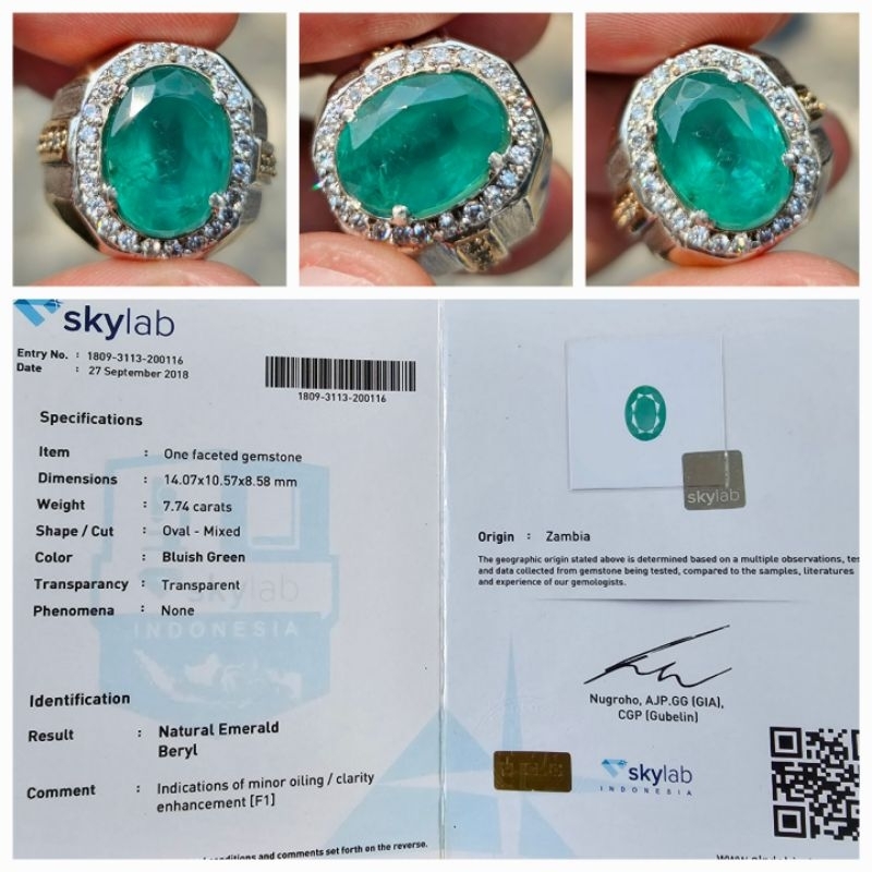 Jual Natural Zamrud Bluish Green Emerald Zambia Minor Sertifikat