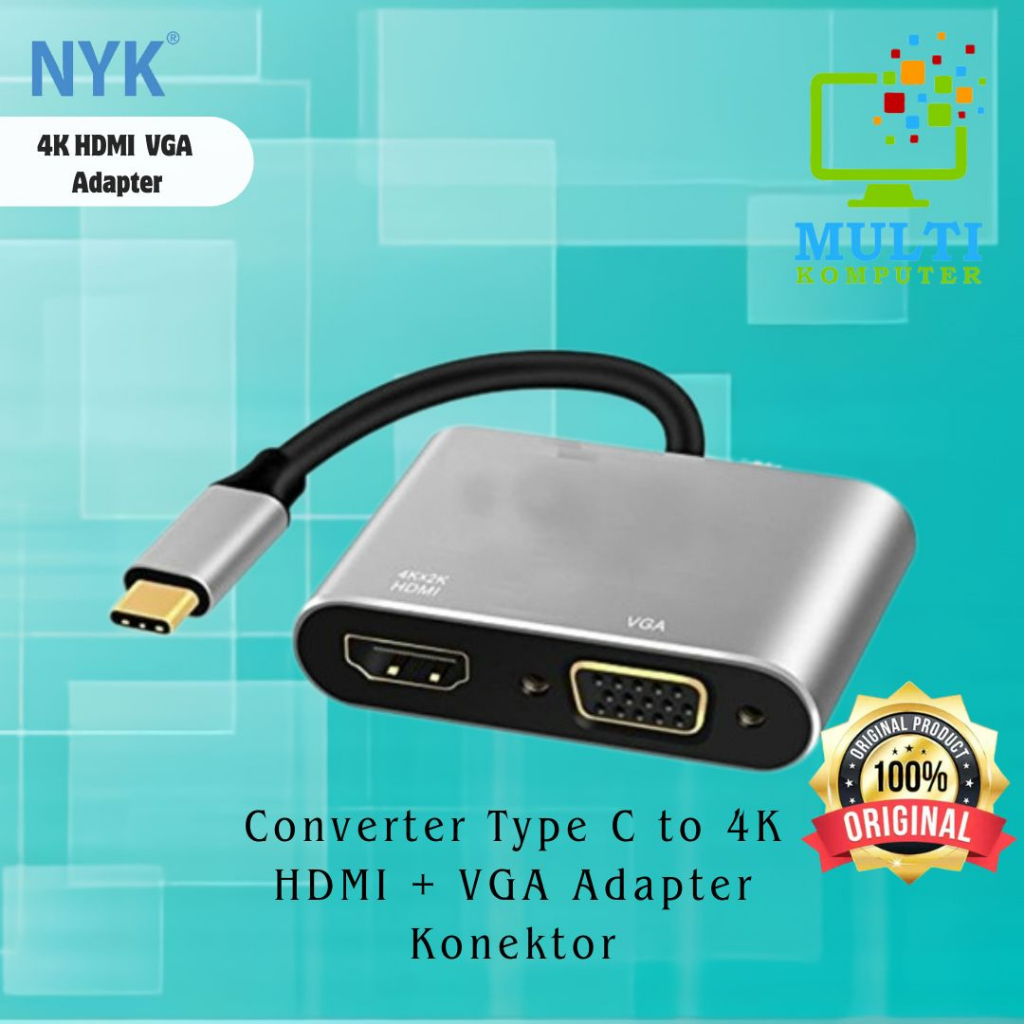 Jual Converter Type C to 4K HDMI + VGA Adapter Konektor - Alumunium
