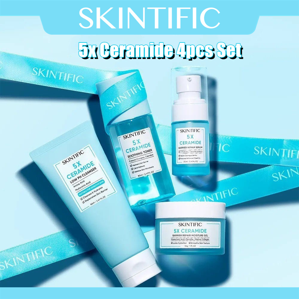 Skintific 4pcs set 5x Ceramide Barrier Repair Paket Skincare BPOM Perawatan Kecantikan Skintific Bundle Beauty Sets Moisturize Gel /Low pH Cleanser Facial Wash /Soothing Toner / Serum