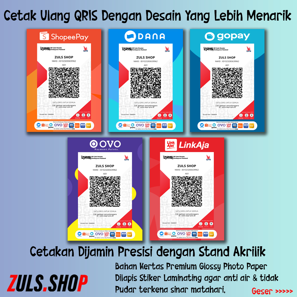 Jual Cetak QRIS / Print QRIS Ukuran A5 dan A6 Lengkap / Stand QRIS ...