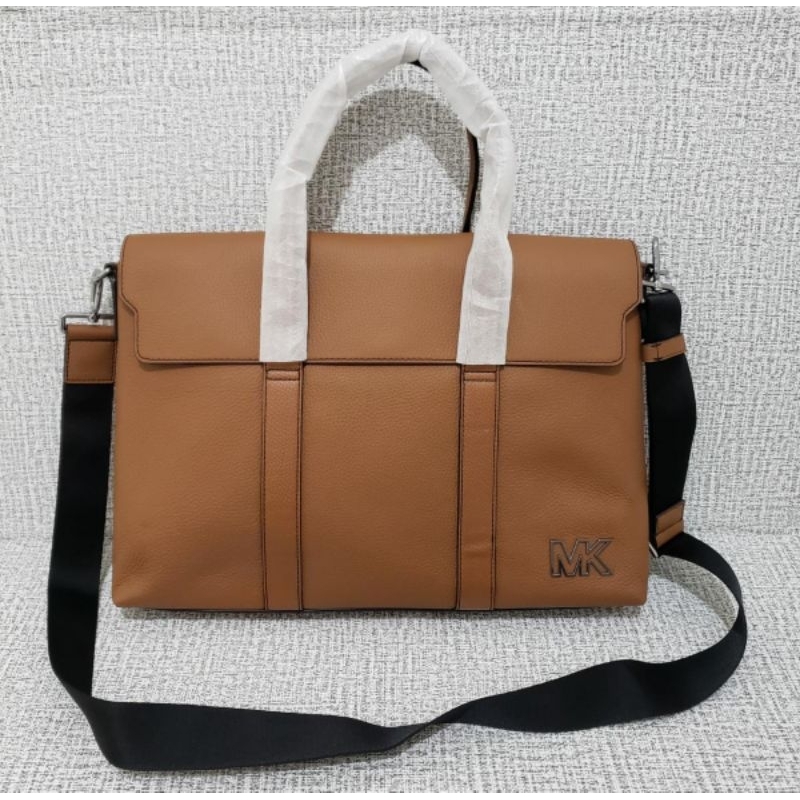 Jual Michael Kors COOPER Soft Brown Luggage Pebbled Leather Briefcase