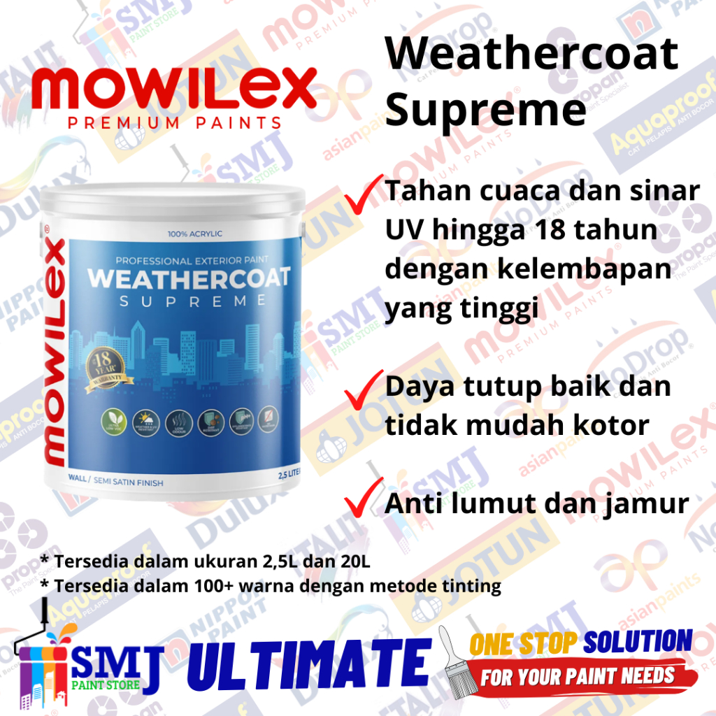 Jual Cat Tembok Eksterior Mowilex Weathercoat Supreme Tinting 2 5l