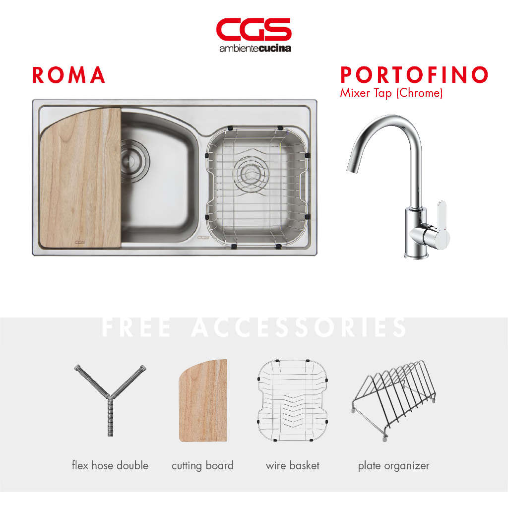 Jual Paket Promo: CGS Roma Kitchen Sink + CGS Portofino Mixer Taps ...