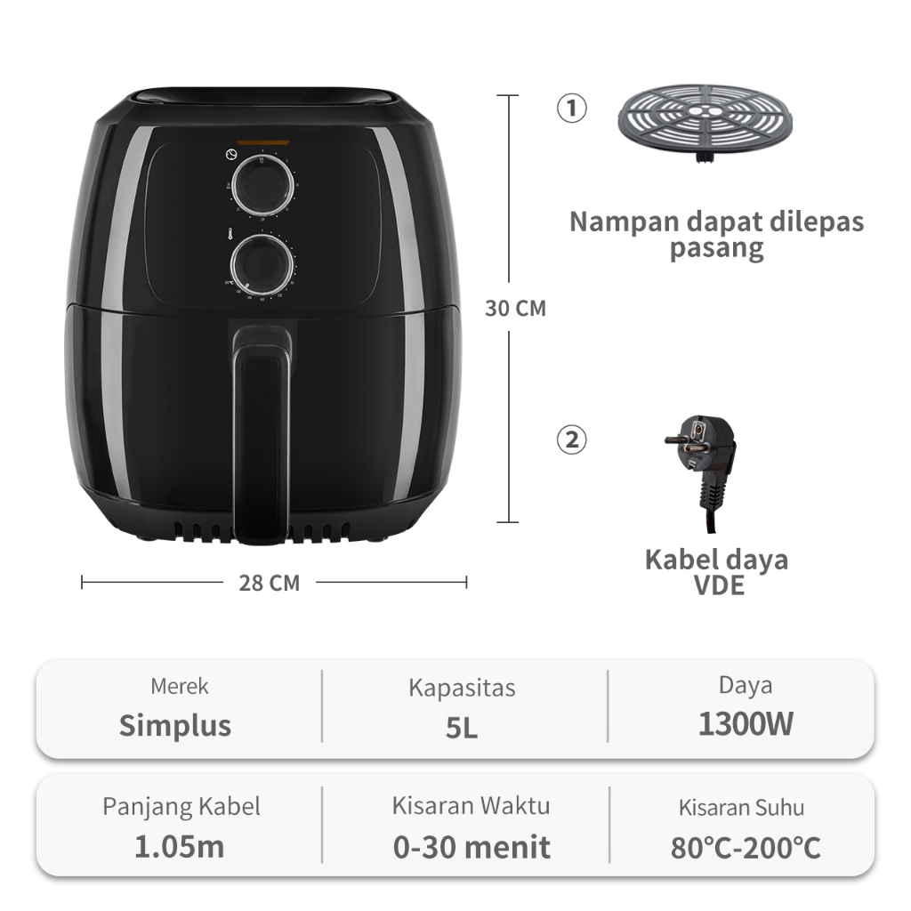 Jual Simplus Air Fryer 4L Low Watt 650W Penggorengan Sehat Tanpa Minyak ...