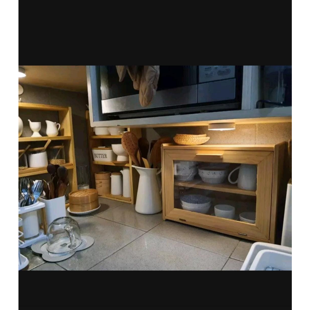 Jual Natural Bread Box/ Kotak Roti Organizer kayu/ box roti aesthetic ...