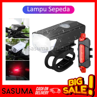 SASUMA lampu depan dan belakang sepeda Headlamp Front Rear Bike Bicycle USB rechargeable cas ulang