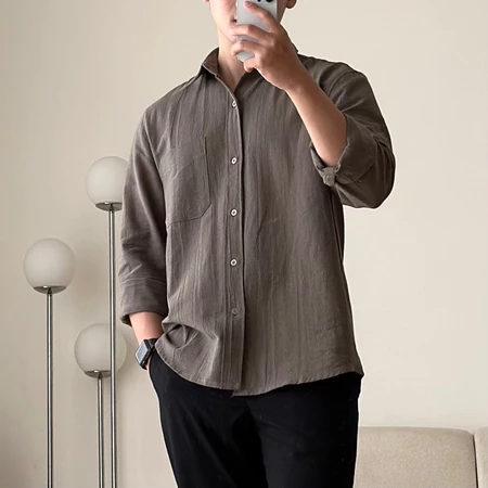 RK009 COZYCLUB Long Sleeve Linen Shirt | Kemeja Polos Linen Pria Lengan Panjang 