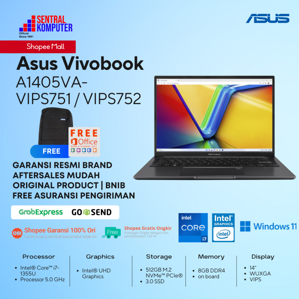 Jual Asus Vivobook 14 A1405VA-VIPS751 i7 1355U 8GB SSD 512GB 14' W11 ...