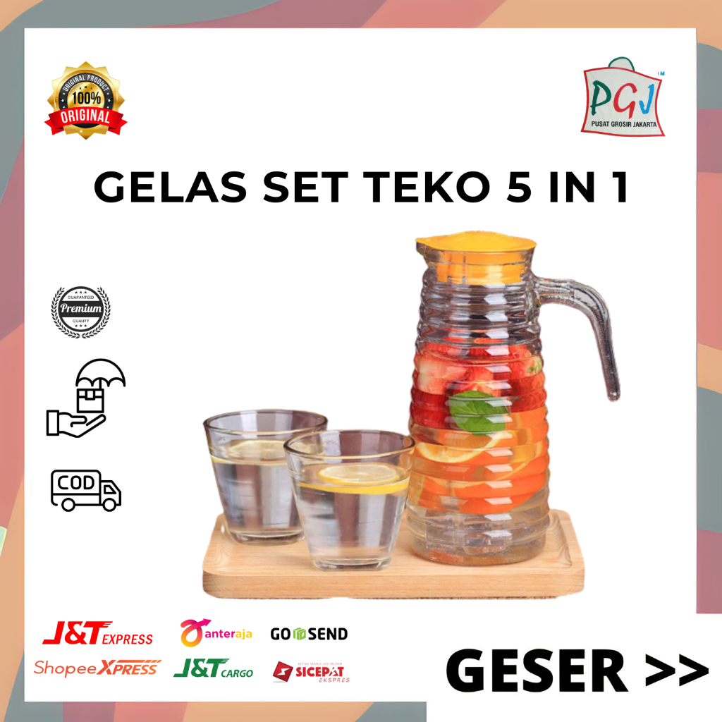 Jual Pgj Teko Ceret Gelas 4 Pitcher Kaca Beling Minum Waterjug Tea Pot Glass Jug Set 5 In 1 2678