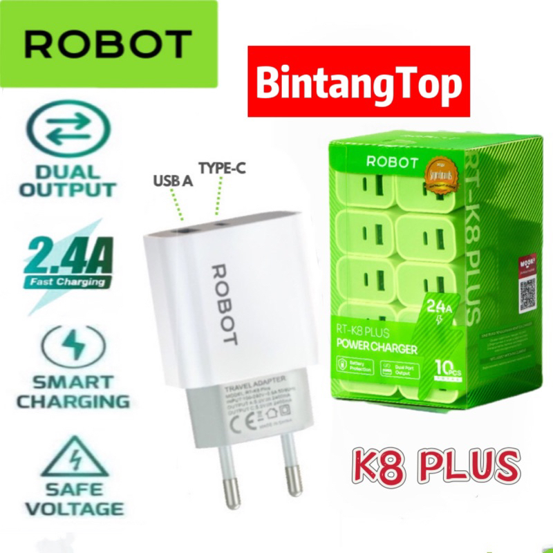 Jual ROBOT RTK8 PLUS / batok charger ROBOT RTK8 PLUS 2.4A dual usb