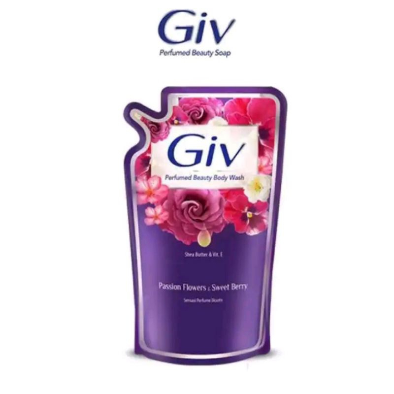 GIV Sabun Mandi Cair Passion Flowers & Sweet Berry Pouch 825ML