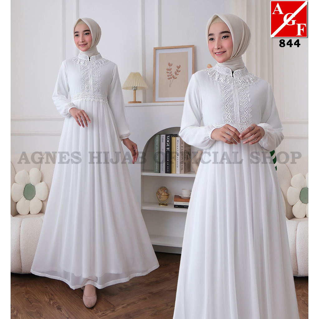 Jual Agnes Hijab Mery Dress Baju Gamis Putih Wanita Brukat Baju