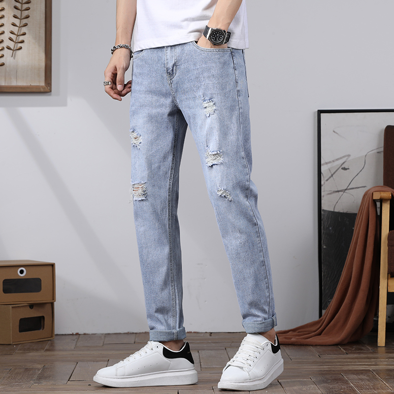 Jual Ripped jeans pria Celana pensil cowok sobek jeans laki laki dewasa ...